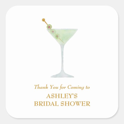 Martini Cocktail Wedding Favor Bridal Shower  Square Sticker