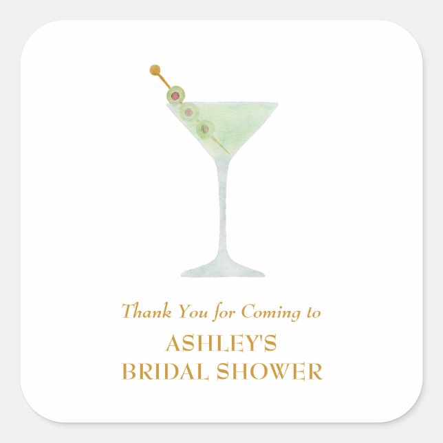Martini Cocktail Wedding Favor Bridal Shower  Square Sticker (Front)