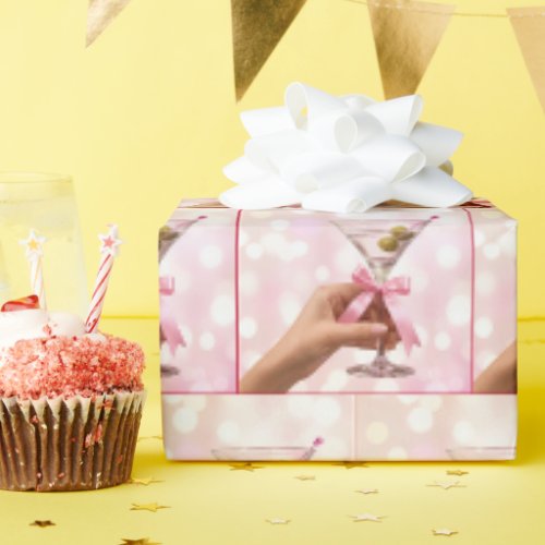 Martini Cocktail with Pink Satin Bow Wrapping Paper