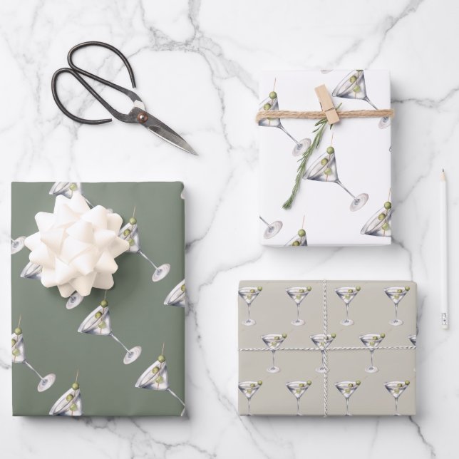 Martini Cocktails Bar Pattern Wrapping Paper Sheets (Front)