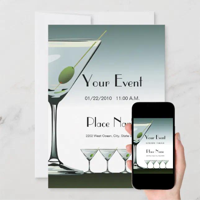 Martini Cocktails Invitation Template | Zazzle