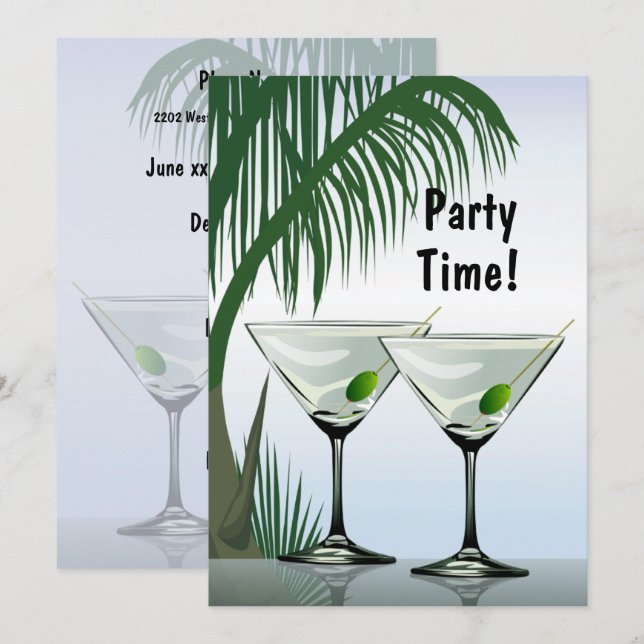 Martini Cocktails Party Tropical Invitation (Front/Back)