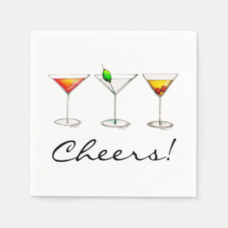 Martini Cosmo Manhattan Cocktail Drinks Cheers Paper Napkins