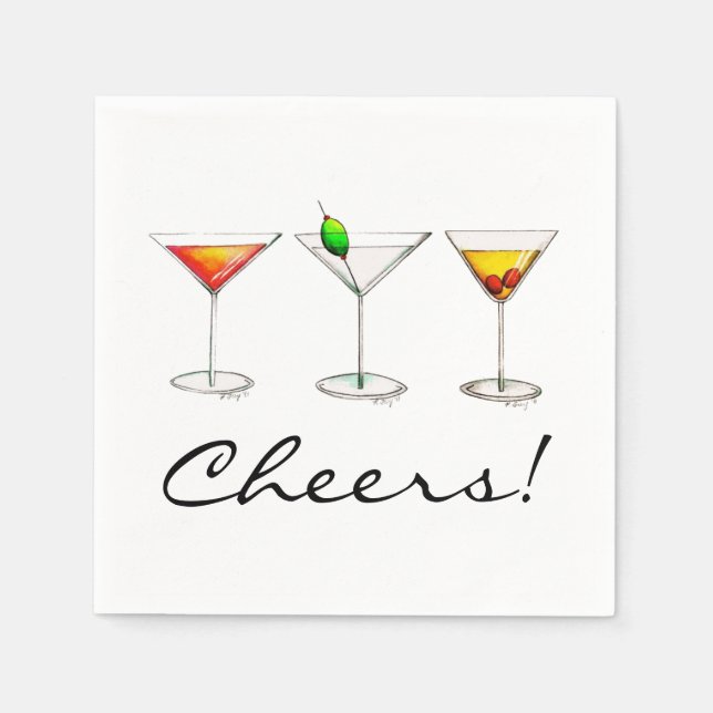 Martini Cosmo Manhattan Cocktail Drinks Cheers Paper Napkins (Front)