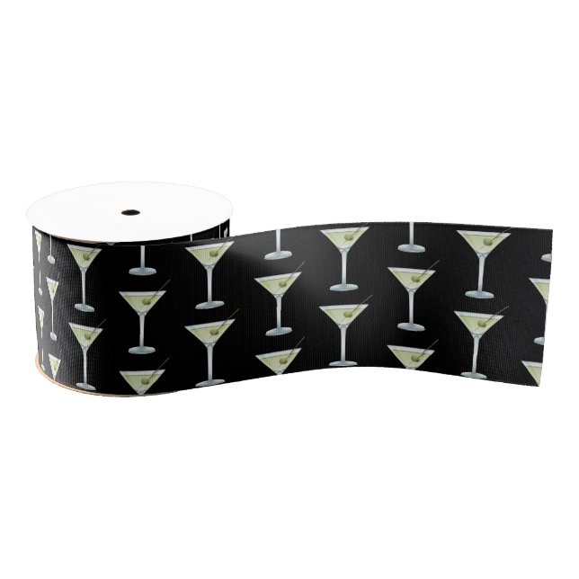 Martini Drinks On Black Grosgrain Ribbon (Spool)