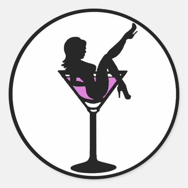 Martini girl black white purple silhouette sticker (Front)