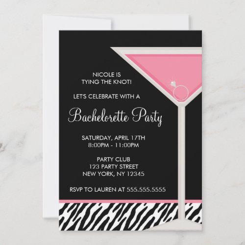 Martini Glass and Diamond Ring Bachelorette Party Invitation