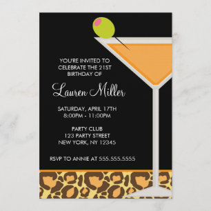Martini Glass and Leopard Print Invitations