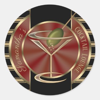 Martini Glass And Olive Cocktail Lounge Classic Round Sticker by LaBoutiqueEclectique at Zazzle