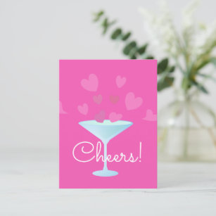 Martini Glass and Pink Hearts cheers Holiday Postcard