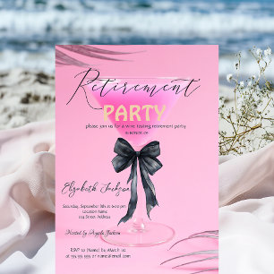 Martini Glass Black Bow Palm Pink Retirement Party Invitation