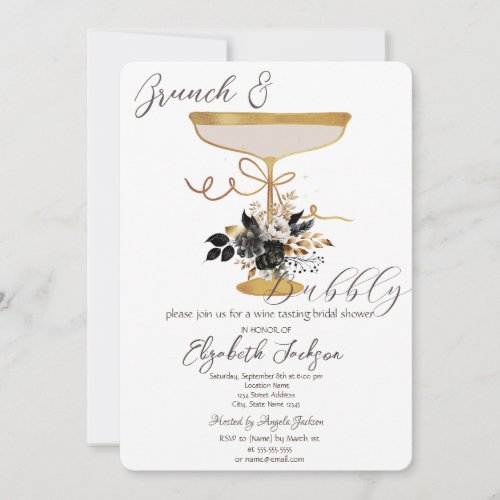 Martini Glass Black Roses Brunch  Bubbly Invitation