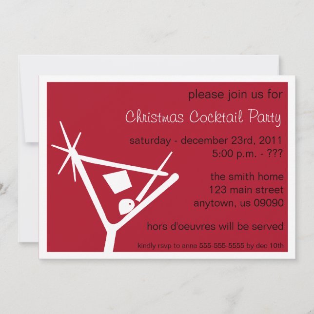 Martini Glass Christmas Invitations (Burgandy) (Front)