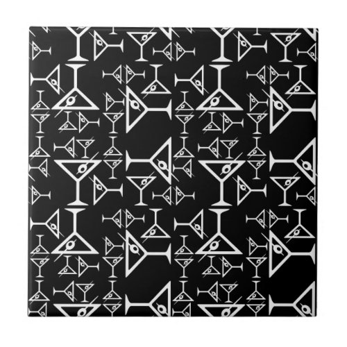 Martini Glass Design Retro Martinis Pattern Black Ceramic Tile