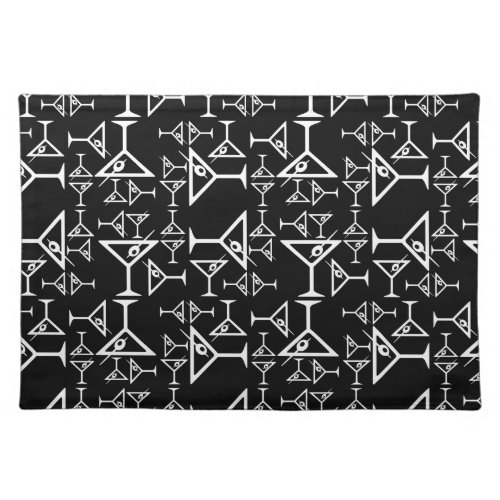 Martini Glass Design Retro Martinis Pattern Black Cloth Placemat