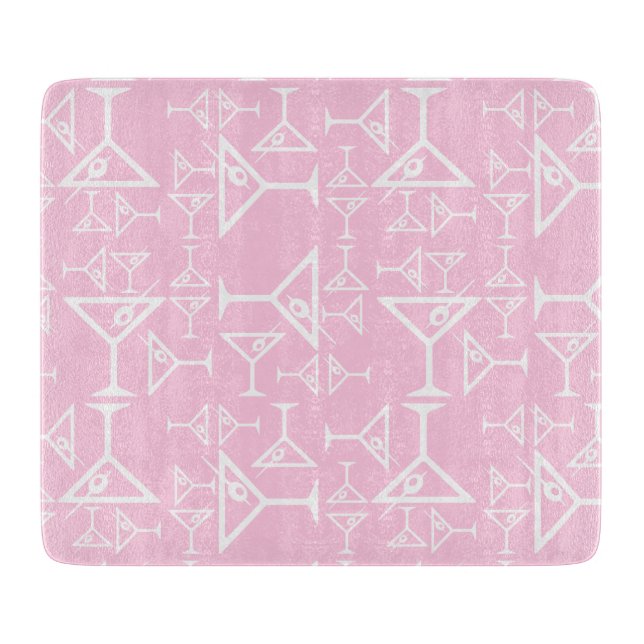 Martini Glass Design Retro Martinis Pattern Pink Cutting Board (Front)