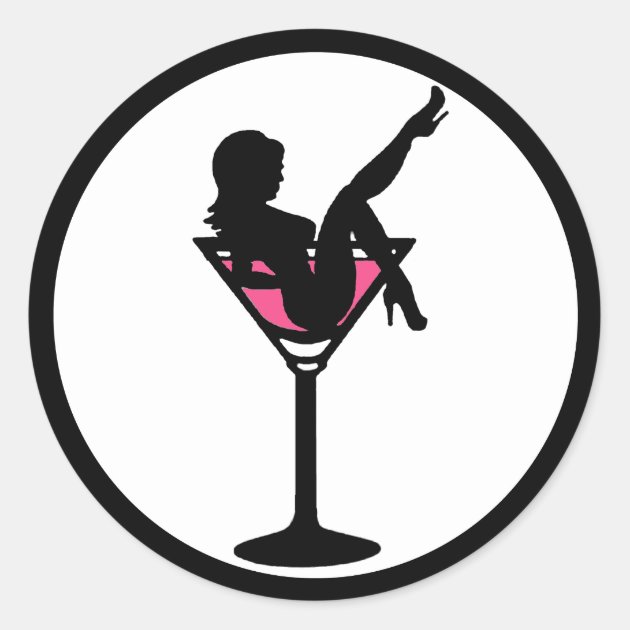 Martini glass girl black white pink stickers | Zazzle