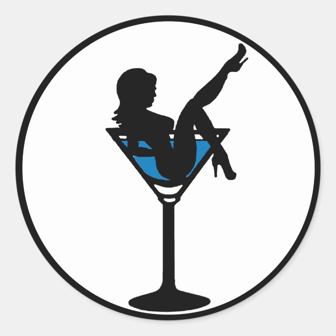 Martini glass girl silhouette blue drink stickers Zazzle