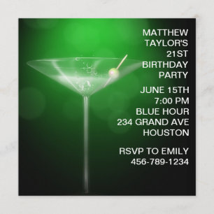 Martini Glass Mans 21st Birthday Party Invitation