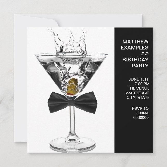 Martini Glass Mans Any Number Birthday Party Invitation (Front)