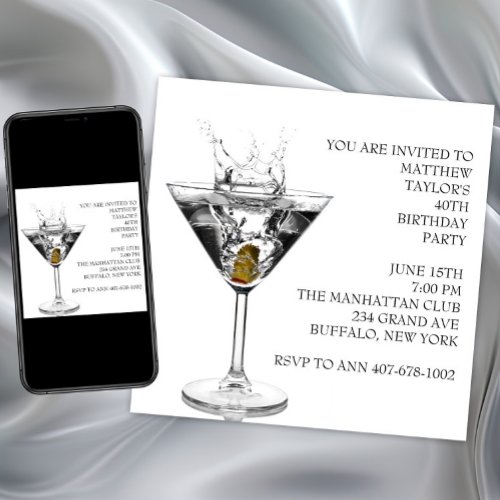 Martini Glass Mans Birthday Party Invitation