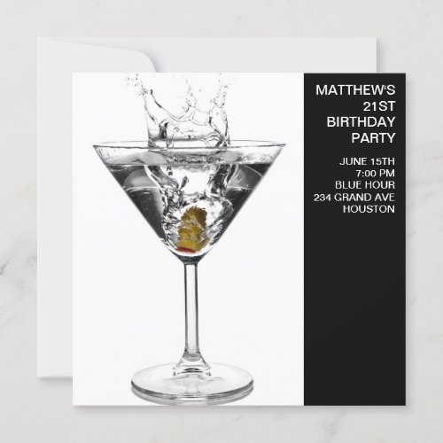 Martini Glass Mans 21st Birthday Party Personalized Invitations