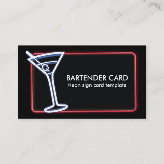 Martini Glass Neon Logo Business Card (Front)