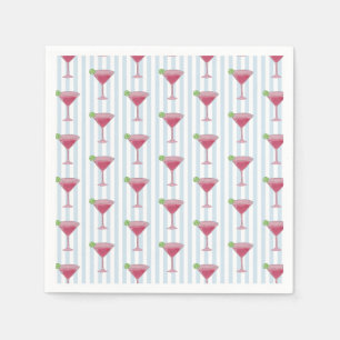Martini Glass Painting Nautical Blue Stripe Napkins