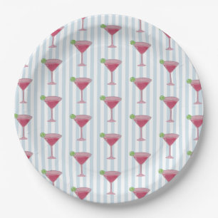 Martini Glass Painting Nautical Blue Stripe Paper Plates