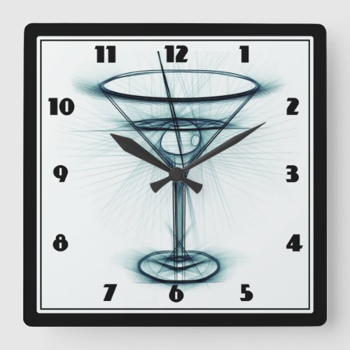 Martini Glass Sketch Square Wall Clock