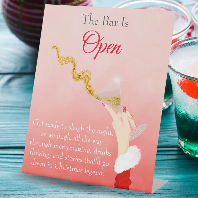 Martini Glass Spilling Christmas Glitter Party Bar Pedestal Sign (Sparkling Martini Sign: Elevate Your Party with Lively Bar Vibes!)