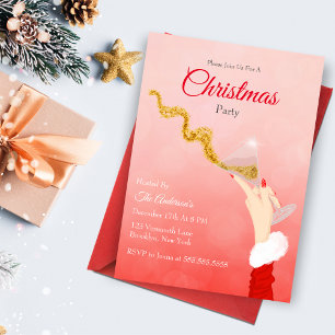 Martini Glass Spilling Christmas Glitter Party Invitation