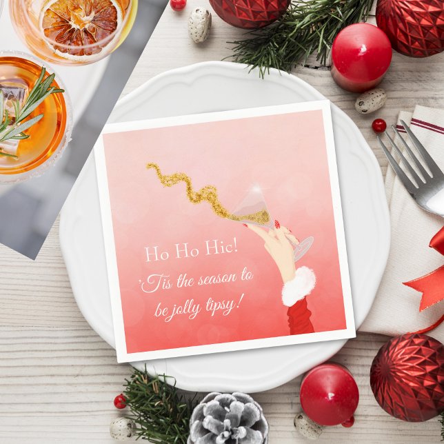 Martini Glass Spilling Christmas Glitter Party Napkins (Napkin: Customize and Embrace the Festive Merriment with Vibrant Martinis!)