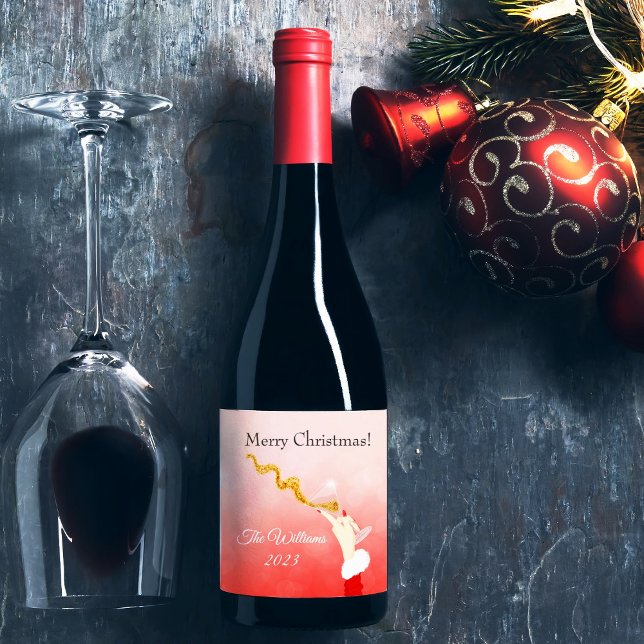 Martini Glass Spilling Christmas Glitter Party Wine Label (Creator Uploaded)
