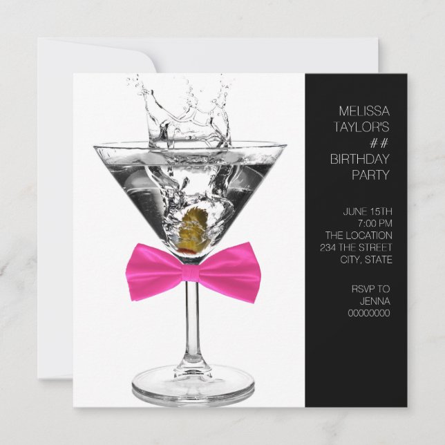 Martini Glass Womans Any Number Birthday Party Invitation (Front)