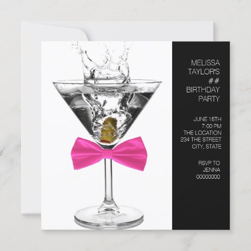 Martini Glass Womans Any Number Birthday Party Invitation