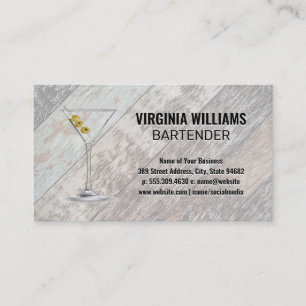 Martini Glass Wooden Boards Background Business Card