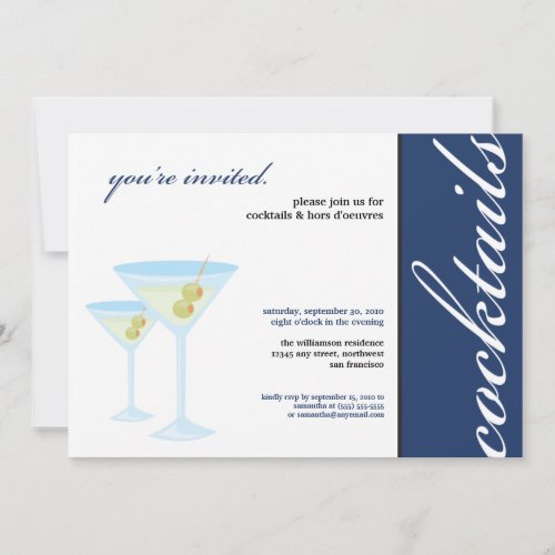 Martini Glasses Cocktail Party Invitation blue