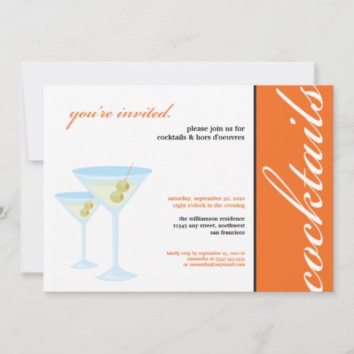Martini Glasses Cocktail Party Invitation orange