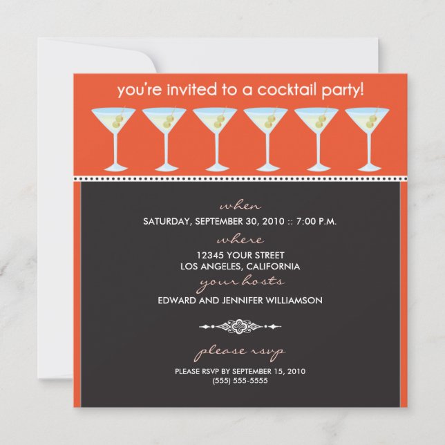 Martini Glasses Cocktail Party Invitation (orange) (Front)