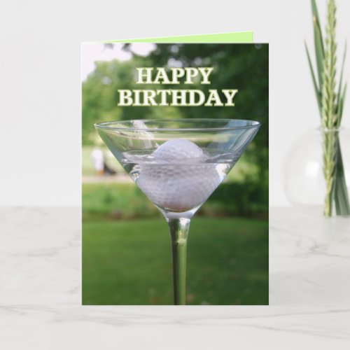 Martini Golf Ball Happy Birthday Card