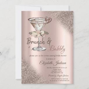 Martini Heart Glitter Bokeh Brunch & Bubbly Invitation