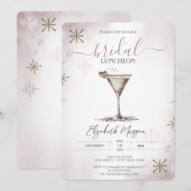 Martini Heart Snowflakes Bridal Luncheon  Invitation (Front/Back)