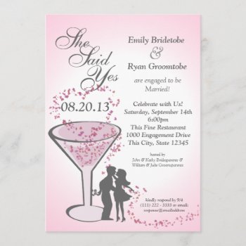 Martini Hearts Engagement Pink Invitation by happygotimes at Zazzle