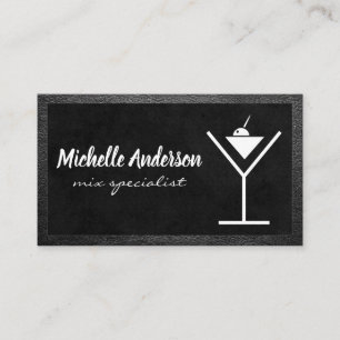 Martini Logo Black on Black Leather Business Card