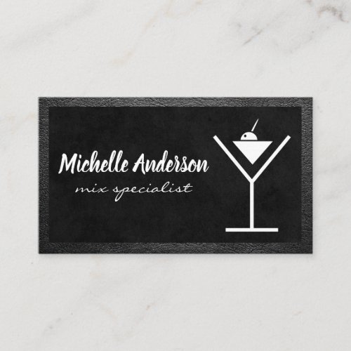 Martini Logo  Black on Black Leather Business Card