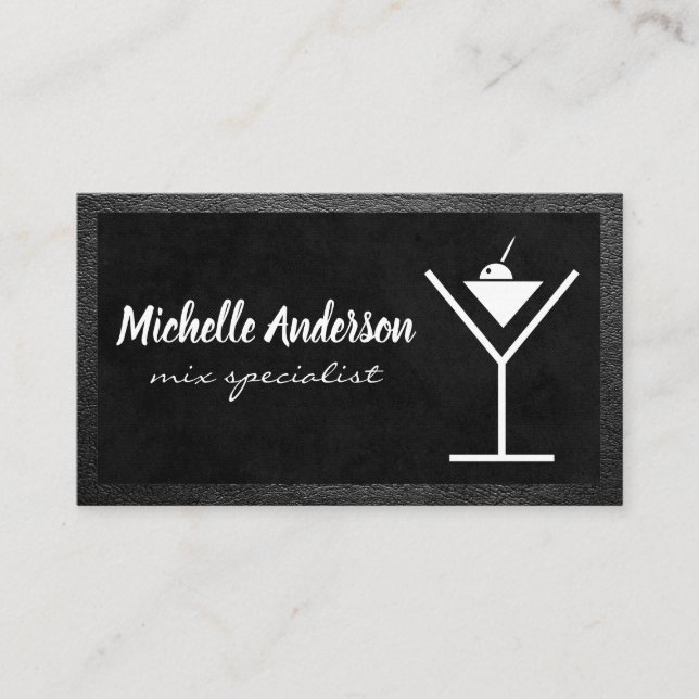 Martini Logo | Black on Black Leather Business Card (Front)