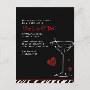 martini   love/ heart; birthday party invitation
