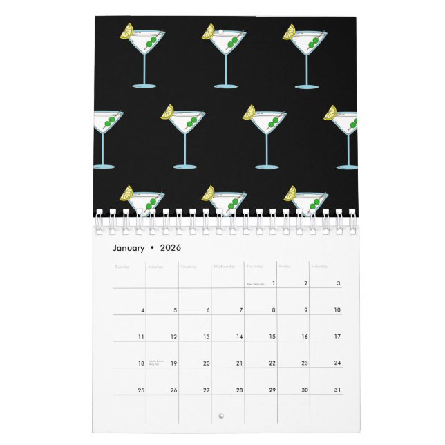 Martini Lovers Cocktail Glass Bartender Alcohol Calendar (Jan 2026)