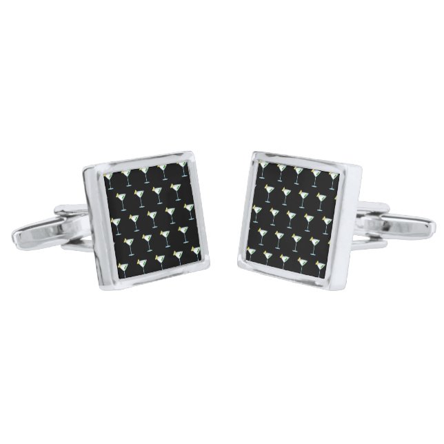 Martini Lovers Cocktail Glass Bartender Alcohol Cufflinks (Angled)